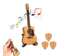 Générique Remarkdo Wooden Acoustic Guitar Pick Box, Mini Decorative Plectrum Holder with Stand, Engraved Natural Wood Craft Ornament, Unique Desktop Gift for Music Lovers