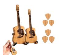 Générique Remarkdo Wooden Acoustic Guitar Pick Box, Mini Decorative Plectrum Holder with Stand, Engraved Natural Wood Craft Ornament, Unique Desktop Gift for Music Lovers