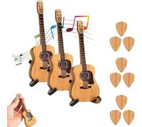Générique Remarkdo Wooden Acoustic Guitar Pick Box, Mini Decorative Plectrum Holder with Stand, Engraved Natural Wood Craft Ornament, Unique Desktop Gift for Music Lovers