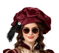 Générique Renaissance Hat Men, Tudor Soft Feathered Beret, Retro Medieval Headwear with Velvet Fabric, Adjustable Fit with Accent, Costume Accessory Elegant Style, Masquerade Ball Party Stage