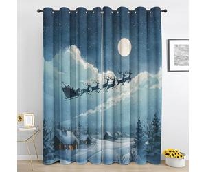 Générique Renne Père Noël Rideau à Oeillets - Veille de Noël Occultant Rideaux - pour Salon Chambre - Thermique Rideau 2 Panneaux - 175Lx240H cm Ed507