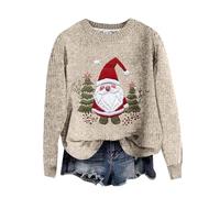 Générique Renne Pull Femme Pull De Noel pour La Longue Manches Tops Christmas Sweater Pulls De NoëL Col Rond Christmas Sweat-Shirt Hiver Chaud Santa Wapiti Imprimé Assortis Tops Oversize Sweatshirt