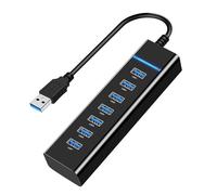 Générique Répartiteur USB 3.0 | Répartiteur De Concentrateur Données À 7 Ports - Ports De Charge Rapide Portables avec Allumeur LED Individuel Concentrateur USB 3.0 Alimenté avec Adaptateur Secteur