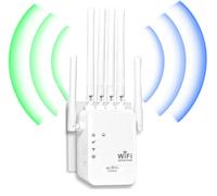 Générique Repeteur WiFi Puissant 1200Mbps - Amplificateur WiFi Double Bande 5GHz/2.4GHz Couverture de 300 m², 2 Ports LAN, Compatible Toutes Box Internet (Mode Répéteur/Routeur/AP)