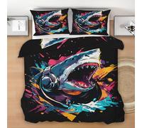 Générique Requin Housse de Couette 90x190 cm, Animaux Drôle Parure de Lit 1 Personne avec Fermeture Éclair, Thème Océanique Couette en Microfibre avec 1 Taie d'oreiller 50x75 cm Q246l