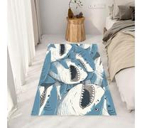 Générique Requin Marin Tapis Salon Lavable en Machine 80x150cm Antidérapant Tapis Requin Bleu pour Chambre de Fille - Poil Ras de Salle a Manger Crèche Salle de Jeux