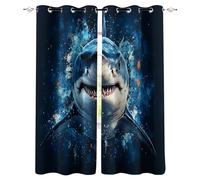 Générique Requin Rideau Occultant Salon 75x166cm, Requin Bleu des Profondeurs Rideau Occultant Thermiques Rideaux À Oeillets, Anti Bruit, pour Salon Et Chambre, Exterieur Terrasse Lot De 2