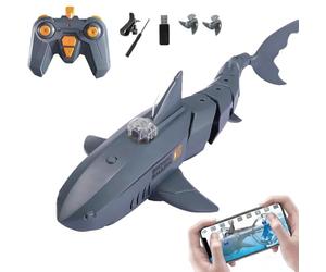 Générique Requin télécommandé 2,4G avec caméra pour Piscine, Bateau télécommandé contrôlé par Application avec Double hélice, Jouet télécommandé sous-Marin pour Adultes,Gris
