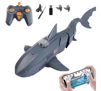 Générique Requin télécommandé avec caméra sous-Marine HD, Bateau Poisson électrique RC 2,4G pour l'eau avec entraînement à Double hélice, contrôle Double APP et télécommande pour Adultes,Gris