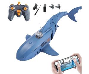 Générique Requin télécommandé avec caméra sous-Marine HD, Bateau Poisson électrique RC 2,4G pour l'eau avec entraînement à Double hélice, contrôle Double APP et télécommande pour Adultes,Bleu
