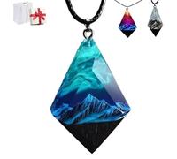 Générique Resin Necklace with Enchanting Landscape Inside, Handmade Luminous Snow Mountain Polar Lights Pendant Adornment, Nature Inspired Jewelry Gift for Men Women Hikers Outdoors Lovers