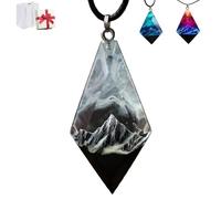 Générique Resin Necklace with Enchanting Landscape Inside, Handmade Luminous Snow Mountain Polar Lights Pendant Adornment, Nature Inspired Jewelry Gift for Men Women Hikers Outdoors Lovers