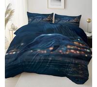 Générique Respirable literie Réversible 135 x 200 cm 3 Pièces - Bleu-Gris Microfibre Imprimée Housse de Couette, Rêve Ciel Nocturne Dauphins avec et taie d'oreiller 65 x 65 cm en Machine