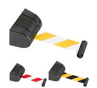 Générique Retractable Belt Barrier for Crowd Control - Wall Mounted Yellow and White, Ideal for Playgrounds and Hotels