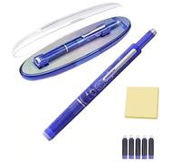 Générique Retractable Fountain Pen, 0.38mm Extra Fine Stainless Steel Nib with Transparent Barrel Includes 5 Refillable Ink Cartridg, Smooth & Leak-Free (Dark Blue,Black)