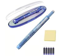 Générique Retractable Fountain Pen, 0.38mm Extra Fine Stainless Steel Nib with Transparent Barrel Includes 5 Refillable Ink Cartridg, Smooth & Leak-Free (Light Blue,Blue)