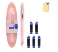 Générique Retractable Fountain Pen, Multicolor Pressable Gel Pen, 0.38mm Blue&black Ink Barrel Includes 5 Refillable Ink Cartridges, Smooth Writing No Leaking (Pink,Erasable Blue)