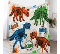 Générique Rétro Couverture Toutes Saisons à Cartoon Dinosaure Lettres - Plaid Douillet Réversible et Couvre-lit en Peluche Multicolore, Couverture Moelleuse pour Adultes et Enfants 200 x 220 cm