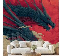 Générique Retro Dragon Occidental Papier Peint Intissé Dragon Nuage Rouge Mural Architecture Chinoise Papier Peint Autocollant Mural 250x175 cm pour Chambre Salle de Bain Salon