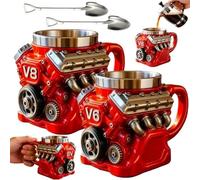 Générique Retro Engine Coffee Mug,V6 Creative Car Motor Design Cup,Personalized Double-Wall Insulated Stainless Steel Automotive Cups,For Car Themed Enthusiast and Engineers