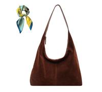 Générique Retro Faux Suede Hobo Bags,Women's Large Brown Slouchy Shoulder Purse,Trendy Fall Purses for Office/Travel/Work (Brown)