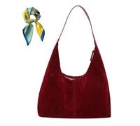 Générique Retro Faux Suede Hobo Bags,Women's Large Brown Slouchy Shoulder Purse,Trendy Fall Purses for Office/Travel/Work (Red)