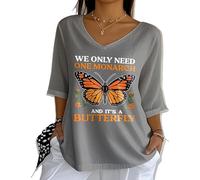 Générique Rétro Nous avons juste besoin d'un monarque et c'est UN Papillon patriotique Resist Top d'été Hauts Casual Tee pour Femmes, gris, 3XL