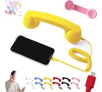Générique Retro Phone Handset, Cell Phone Receiver with Microphone & Speaker, 90s Phones Prop, Pop Phones Retro Handset, for Cell Mobile Video Conferences, Calls, Meetings (Yellow,Type-c)