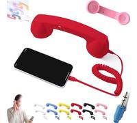 Générique Retro Phone Handset, Cell Phone Receiver with Microphone & Speaker, 90s Phones Prop, Pop Phones Retro Handset, for Cell Mobile Video Conferences, Calls, Meetings (Red,3.5mm)