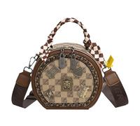 Générique Retro Purse - à bandoulière ronde, à bandoulière en cuir PU en cuir, imprimé de badge d'ours mignon, petit design léger, fonction quotidienne élégante, de mode haut de gamme, accessoires d