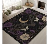 Générique Rétro, Serpent Fleurs, Croissant De Lune Tapiss de Passage Couloir Antidérapant et Lavable Tapis d'entrée Interieur Paillasson, Noir Tapis de Sol pour Chambre Buanderie, 140 cm x 200 cm