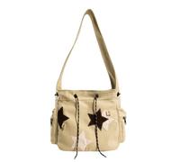 Générique Retro Star Print Messenger Bag - Large Capacity Canvas Crossbody Shoulder Bag, Aesthetic Messenger Bag for Teens & Women (Khaki)