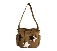 Générique Retro Star Print Messenger Bag - Large Capacity Canvas Crossbody Shoulder Bag, Aesthetic Messenger Bag for Teens & Women (Brown)