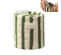 Générique Retro Striped Hand-Painted Ceramic Mark Hand-Held Cup, Heat-Resistant Non-Slip Double-Enjoy Cup, Hand-Painted Striped Art, for Milk Coffee Juice Latte Hot Cold Drinks (Green)