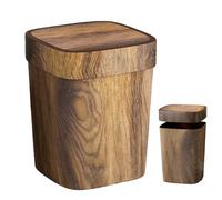 Générique Retro Trash Can - Waste Basket for Farmhouse Patio | Abs with Imitation Wood Grain Lid, 12l Vintage Storage Bin, Rustic Texture, Kitchen, Bedroom, Bathroom, Apartment Accessory