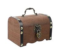 Générique Retro Wooden Chest Coin Storage Box with Lock Treasure Case Gift for Adults Children Kids Jewelry Collection