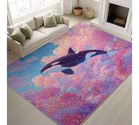 Générique Rêve Baleine Corail Ciel Tapiss de Corail Ciel Doux Tapis Imprimé Tapis Lavable 140 x 200 cm, Tapis de Antidérapant pour Chambre Salle à Manger Bureau, Rose