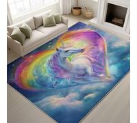 Générique Rêve en Forme De Cœur Tapiss de Licorne Arc Onirique Doux Tapis Imprimé Tapis Lavable 80 cm x 150 cm, Tapis de Antidérapant pour Chambre Salle à Manger Bureau, Bleu Clair