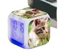 Générique Réveil Chat pour,Alarme Chat - Horloge pour Horloge de Table Cube Réveil LED - Réveil électronique coloré avec Grand écran pour Les Amoureux des Chats, pour la décoration du Salon