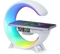 Générique Réveil Intelligent avec Haut-Parleur Sans Fil, Éclairage RGB & Charge - Alimenté par USB, Lampe de Table LED pour Réveil en Chambre - Wake-Up-Light, Blanc