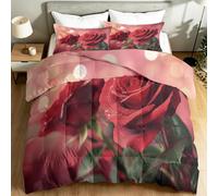 Générique Réversible Couette Imprimée 240 x 220 cm 4 Saisons, Rose Chaud et Respirant Edredon - Glamour Romantique Floral Rose Feuille Couette 2 Personnes pour Adultes Adolescents