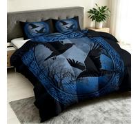 Générique Réversible Imprimée 4 Saisons Couette200x200 cm - Noir Édredon | Corbeau Lune Motifs Couette en microfibre avec 2 taies d'oreiller de 65x65 cm Gothique Totems Vikings Douce Respirante