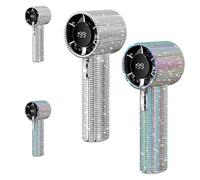Générique Rhinestone Fan, Full Diamond Portable Handheld Turbo Fan, with Digital Display 1800 Mah Battery High Speed Silent Motor Advanced Waterproof and Dustproof (2Pcs*Mix)