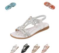 Générique Rhinestone Sandals for Women 2025 Dressy Casual Summer Flat Casual Dress Sandal Sparkly Beach Wedding Bride Sandals (Silver,38)