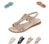 Générique Rhinestone Sandals for Women 2025 Dressy Casual Summer Flat Casual Dress Sandal Sparkly Beach Wedding Bride Sandals (Gold,40)
