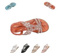 Générique Rhinestone Sandals for Women 2025 Dressy Casual Summer Flat Casual Dress Sandal Sparkly Beach Wedding Bride Sandals (Orange,42)