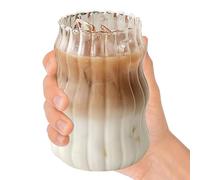 Générique Ribbed Glass 530ml, Cute Wavy Drinking Glass, Iced Beverage Cup, with Quality Ribbed Drinking Glasses Sturdy Design, for Juice Beer Soda Tea Cocktail Home Bar Cafe Office and Outdoor Uses