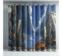 Générique Rideau À Œillets Métalliques Tenture D'élégance Française Rideau Respirant pour Chambre Et Salon 2 Pièces 140 x 200 CM Science-Fiction Paysage Architecture Bleu