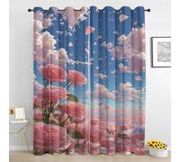 Générique Rideau à Oeillets Rose Fleur - Rideaux Occultant Mer de Fleurs Romantique - pour Salon Chambre - Rideau 2 Panneaux Thermique - 175L x 240H cm