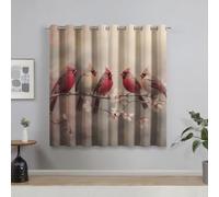 Générique Rideau Cardinal, Lot de 2 Rideau Thermique Anti Chaleur, Rideaux Occultant Oiseaux Rouge Fleur pour Cuisine Chambre Salon, Rideaux Decoration Maison, 140x220 cm (LxH) B-D105
